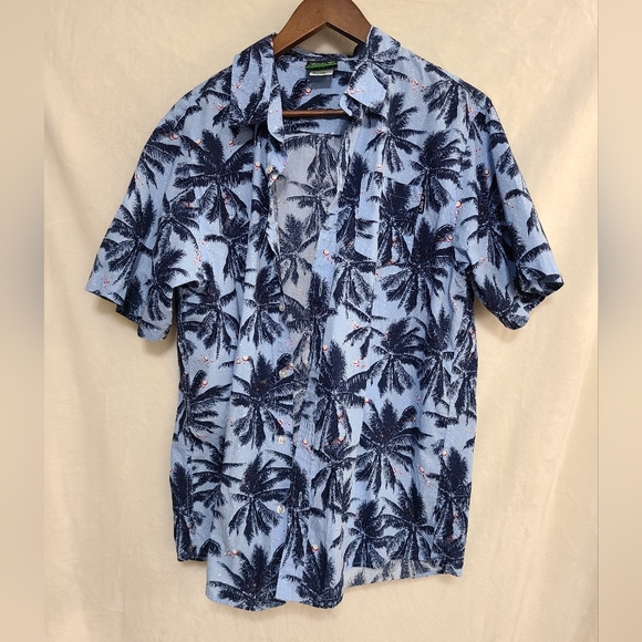 Lifted Research Group Men's Blue Palm Tree Pattern Button Down Shirt Size L - Picture 1 of 4